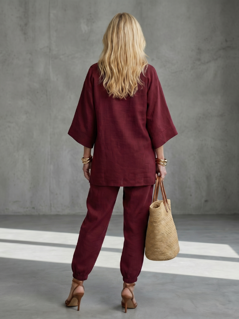 Georgiana - V-Hals Tuniek Met Gathered Broek Set