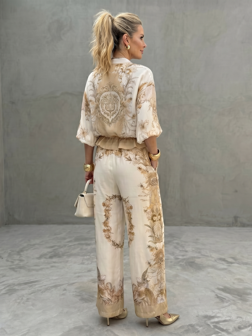 Indie - Zip Voorkant Blouson Top Gedrukt Twee Delige Set