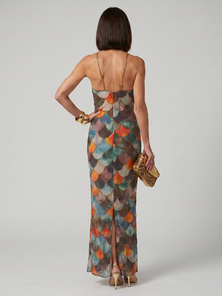 Larkin - Aansluitende Maxi Jurk met Multicolor Schaalpatroon