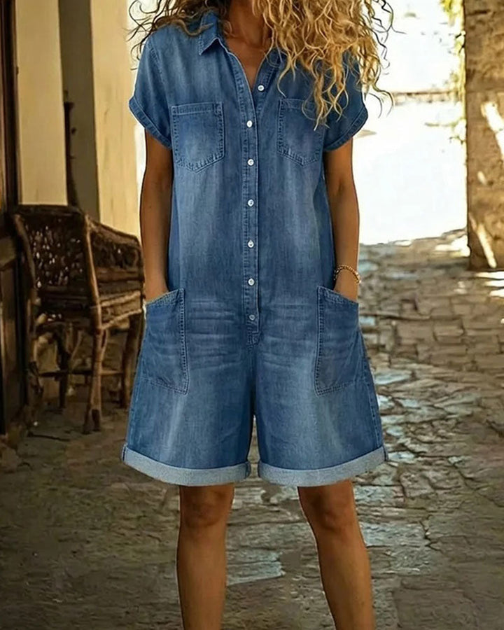 Lucia - Combishort Capri in Denim