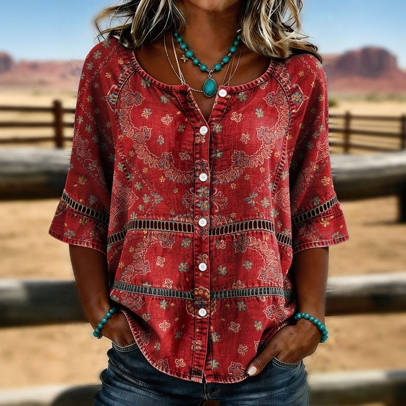 Aurore - Vintage blouse met etnisch patroon