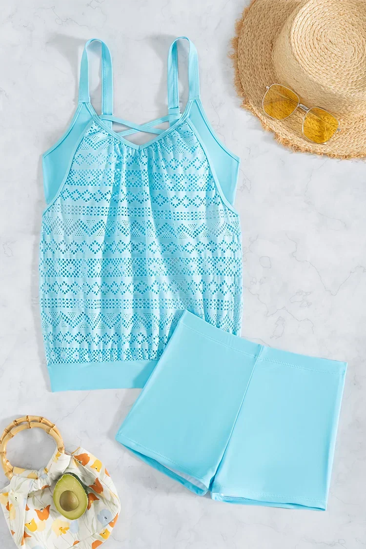 Cristal - Set van overlappend tankini met kant dat de buik bedekt