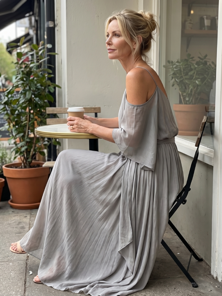Marisol - Laagjes Drape Koude Schouder Top Brede Pijpen Set