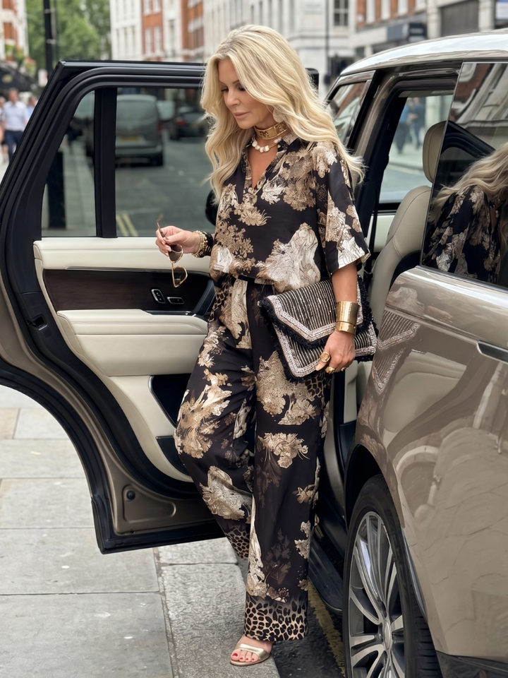 Mina - Geprinte Wijd Been Wrap Top Set