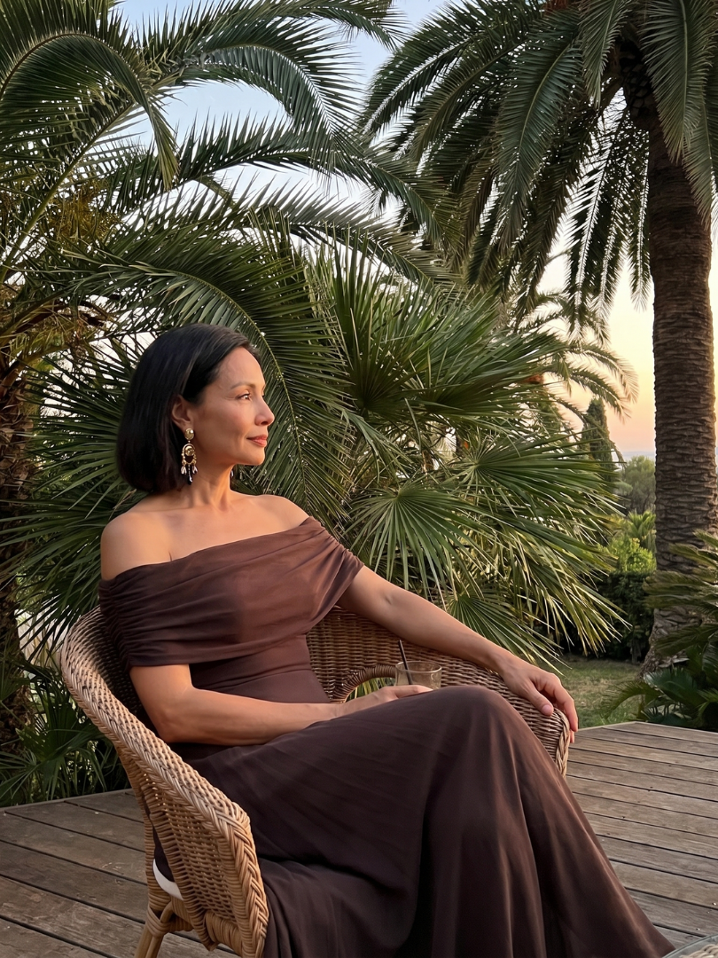 Juni - Off Shoulder Draped Midi Jurk