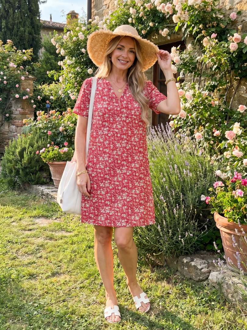 Somene - Korte Mouw Geometrische Print Jurk tot de Knie