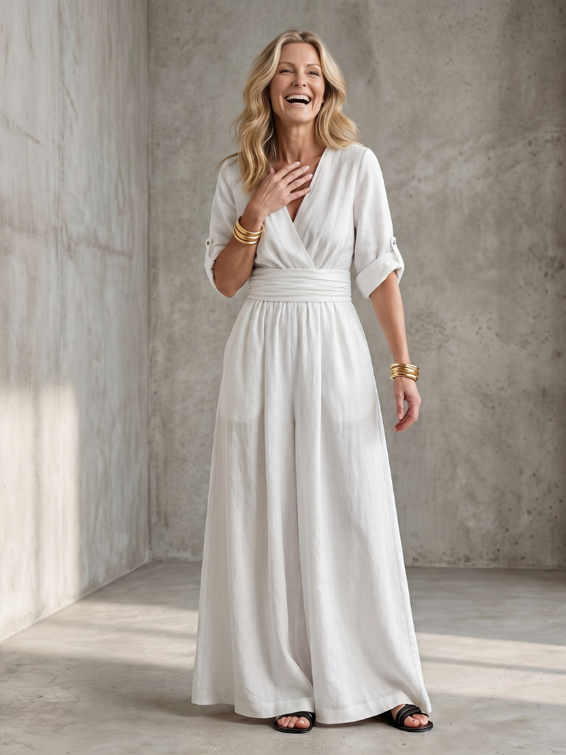 Wanda - Cross Front Wijde Pijpen Jumpsuit