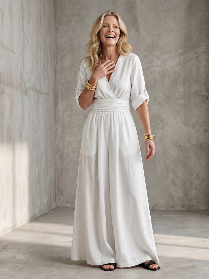 Wanda - Cross Front Wijde Pijpen Jumpsuit