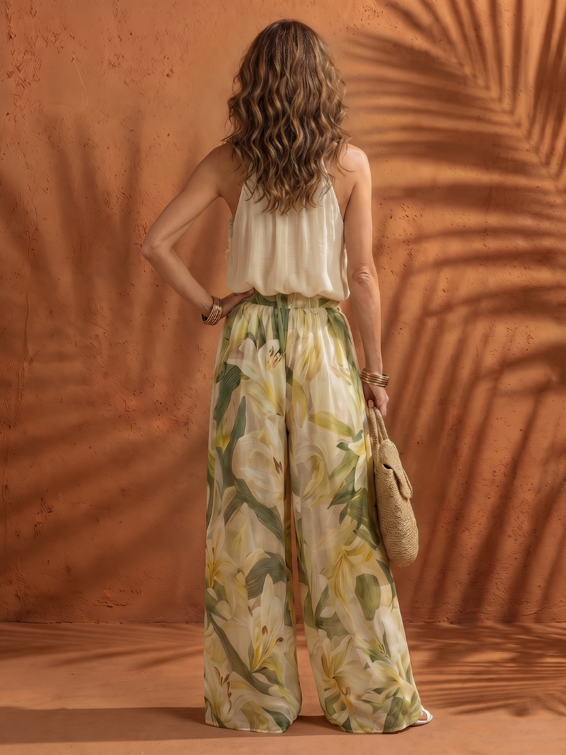 Solange - Halternek Bloemen Wijde Broek Set