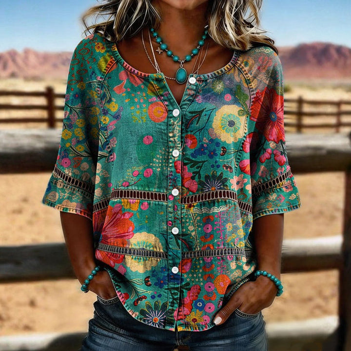 Amandine - Vintage blouse met bloemenprint