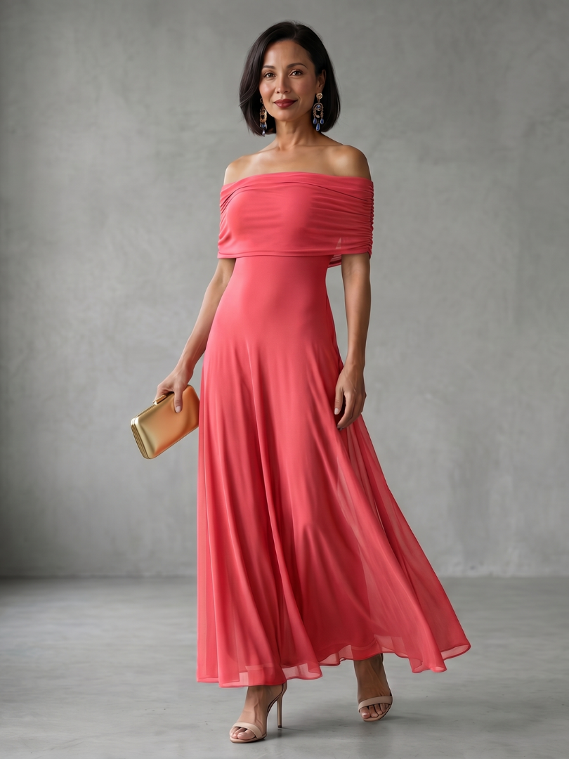 Juni - Off Shoulder Draped Midi Jurk