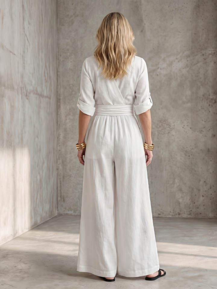 Wanda - Cross Front Wijde Pijpen Jumpsuit