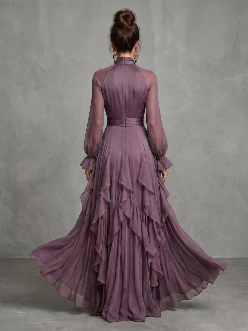 Demetria - Strik Hals Ruffle Gelaagd Maxi Jurk