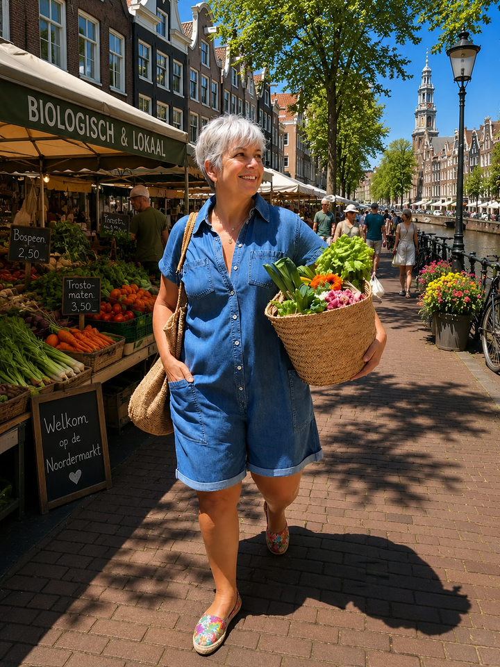 Lucia - Combishort Capri in Denim