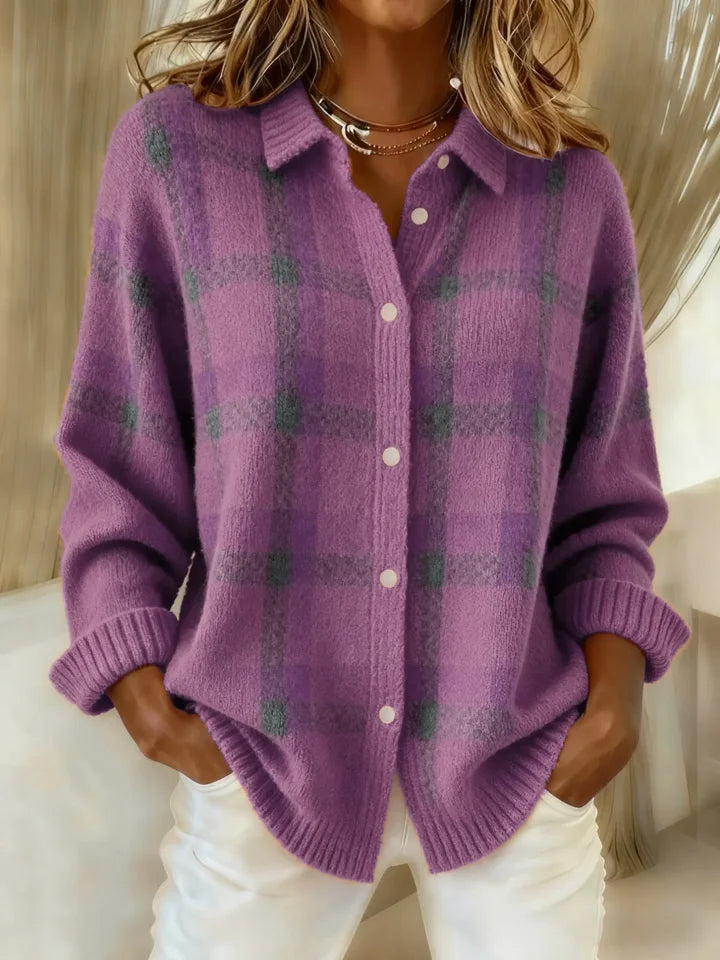 Victoria - Retro Geruit Casual Trui met Contrast