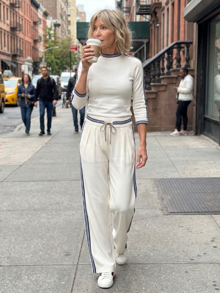 Eirlys - Aansluitend Lang Mouwtop met Brede Pantalon Set
