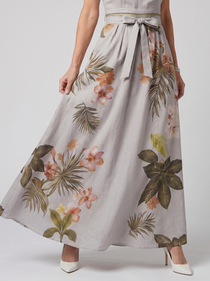 Weide - Gedrapeerde Halter Botanische Paneel Maxi Jurk