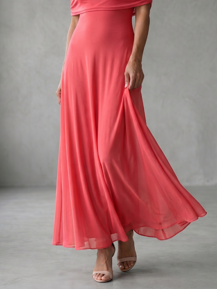 Juni - Off Shoulder Draped Midi Jurk