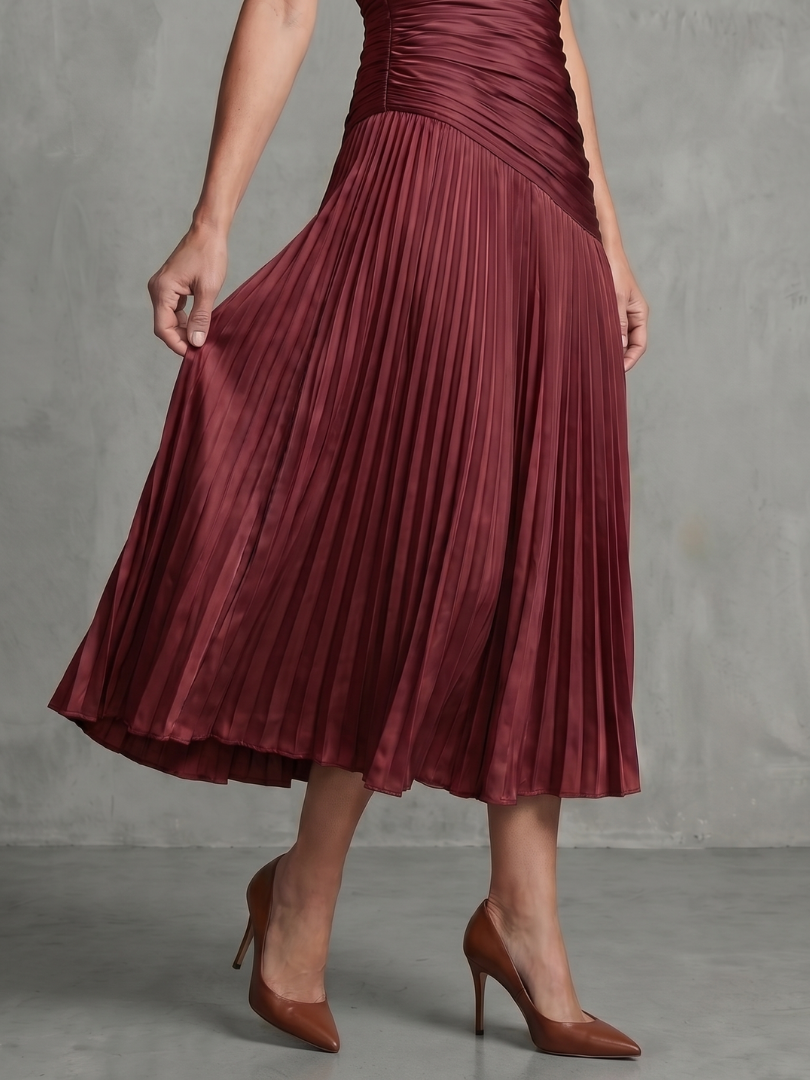 Theodora - Plissé Taille Stripe Midi Jurk