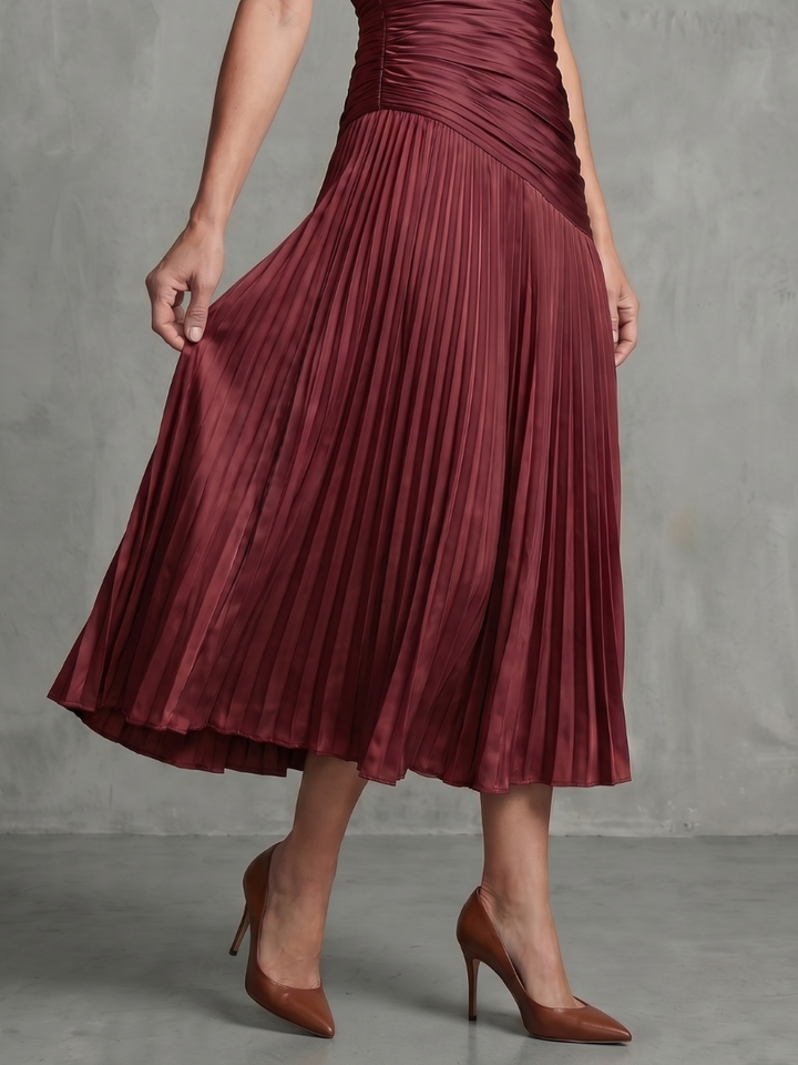 Theodora - Plissé Taille Stripe Midi Jurk