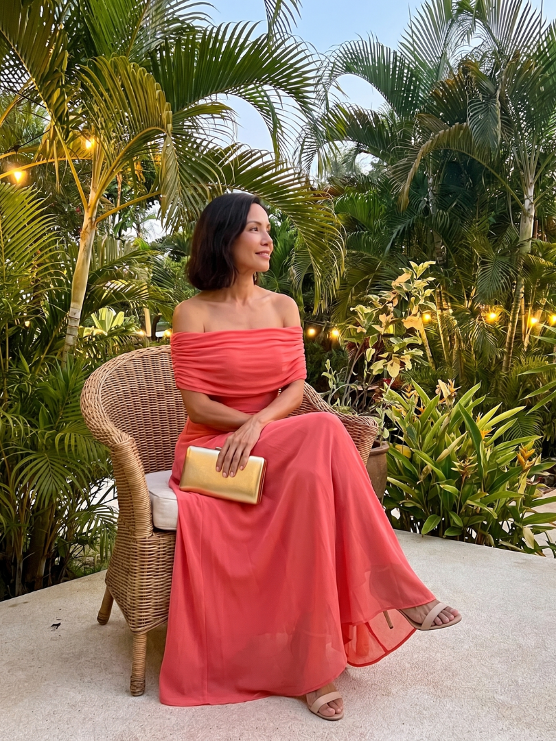 Juni - Off Shoulder Draped Midi Jurk