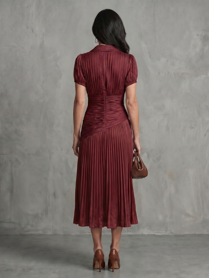 Theodora - Plissé Taille Stripe Midi Jurk