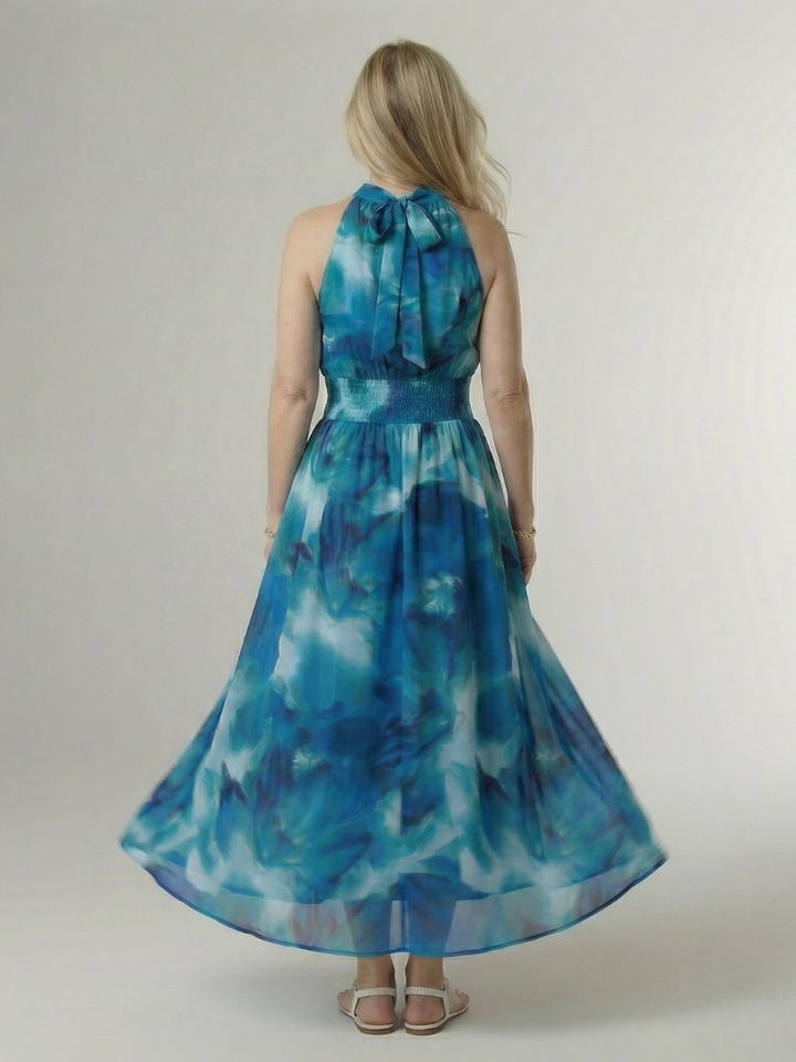 Sylin - Geplooide Halter Midi Jurk