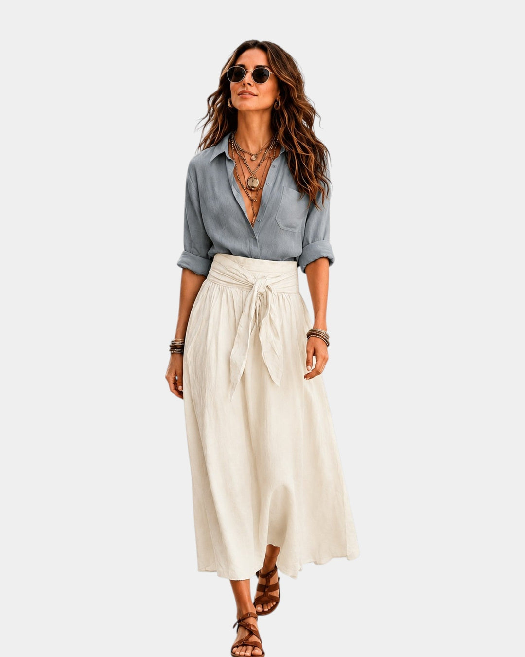 Denise - Midi-jurk + blouse in crème