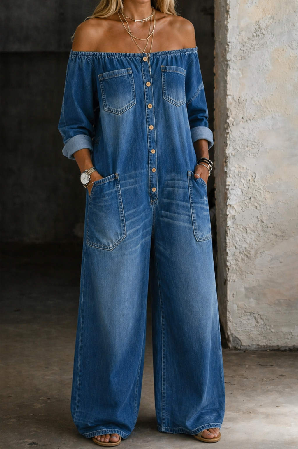 Elena - Off Shoulder Lange Mouwen Jumpsuit