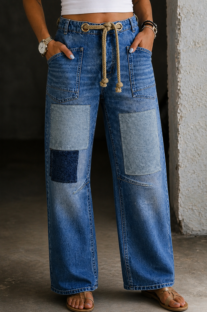 Margaret - Patchwork Trekkoord Jeans