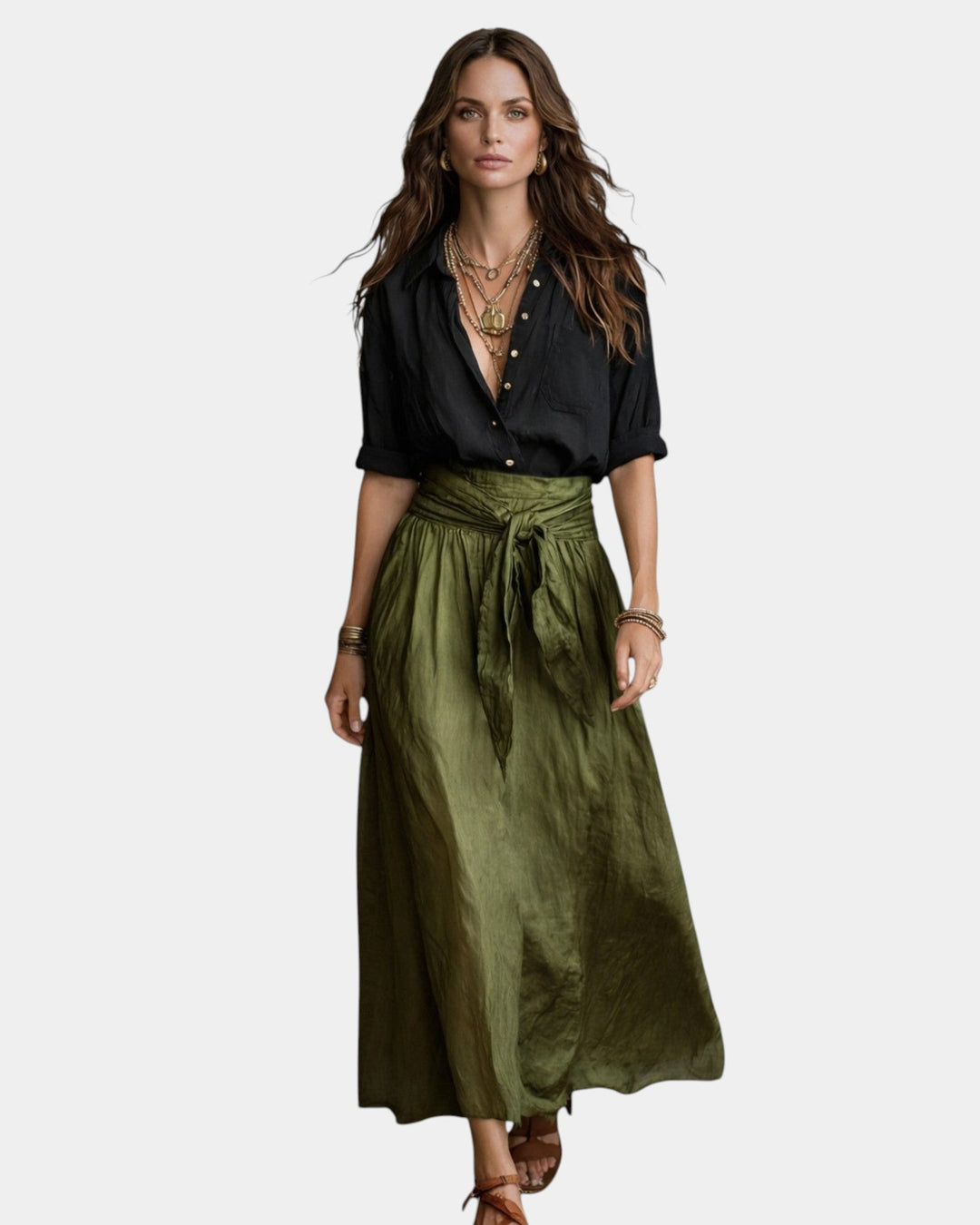 Dione - Midirok en losse zwarte blouse