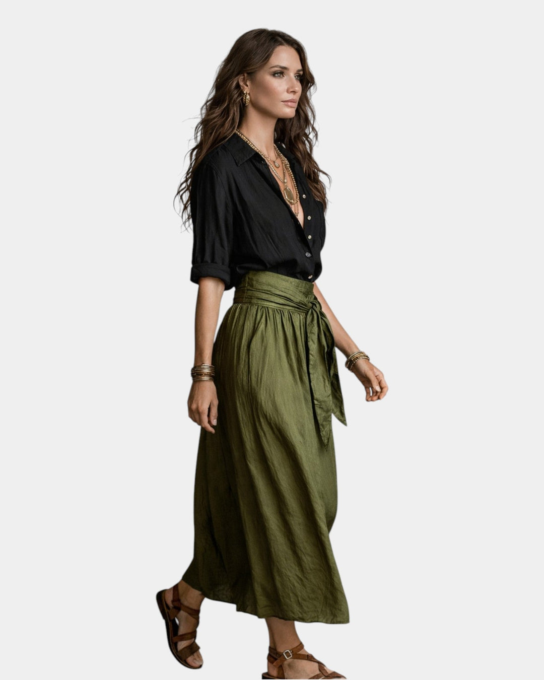 Dione - Midirok en losse zwarte blouse