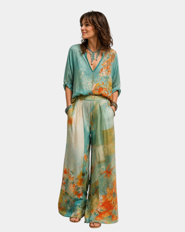 Célidora - Elegante set met bloemenprint en brede broek