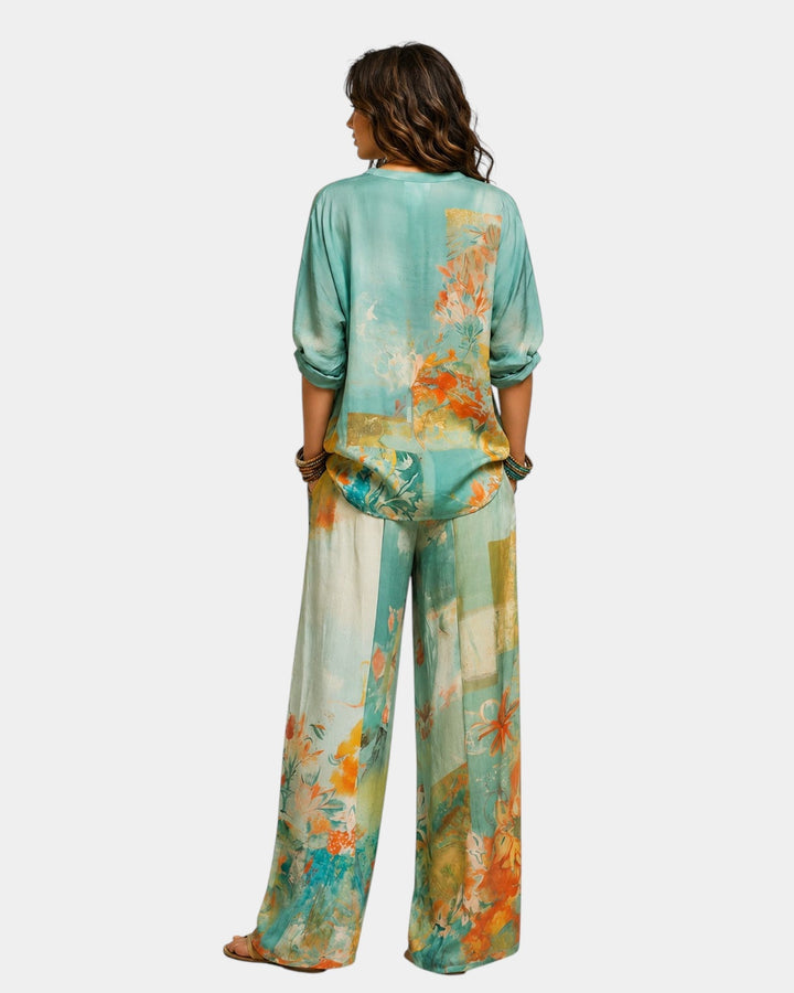 Célidora - Elegante set met bloemenprint en brede broek