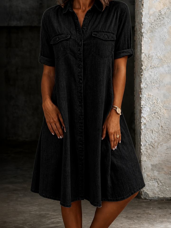 Patricia - Casual Denim Stijl Midi Jurk