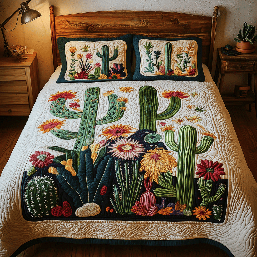 Kleurrijke Cactus - 3-delig Handgemaakt Beddengoed Set