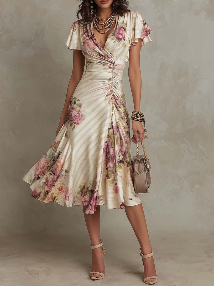 Penelope - Elegante Drapé Bloemenjurk