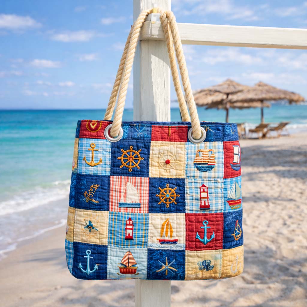 Gewatteerde Strandtas met Marine Patchwork