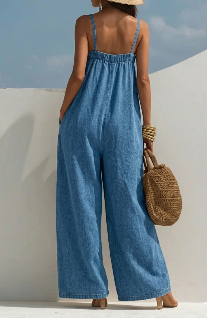 Madison - Jumpsuit Van Denim Met Wijde Pijpen
