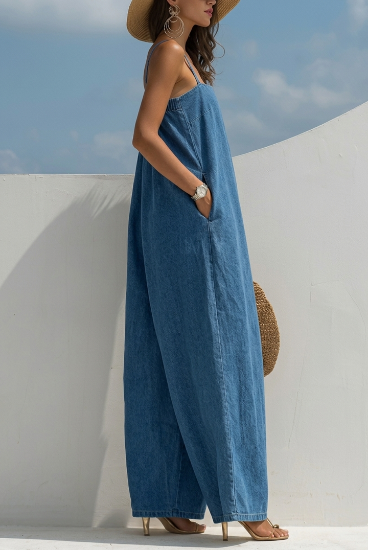Madison - Jumpsuit Van Denim Met Wijde Pijpen