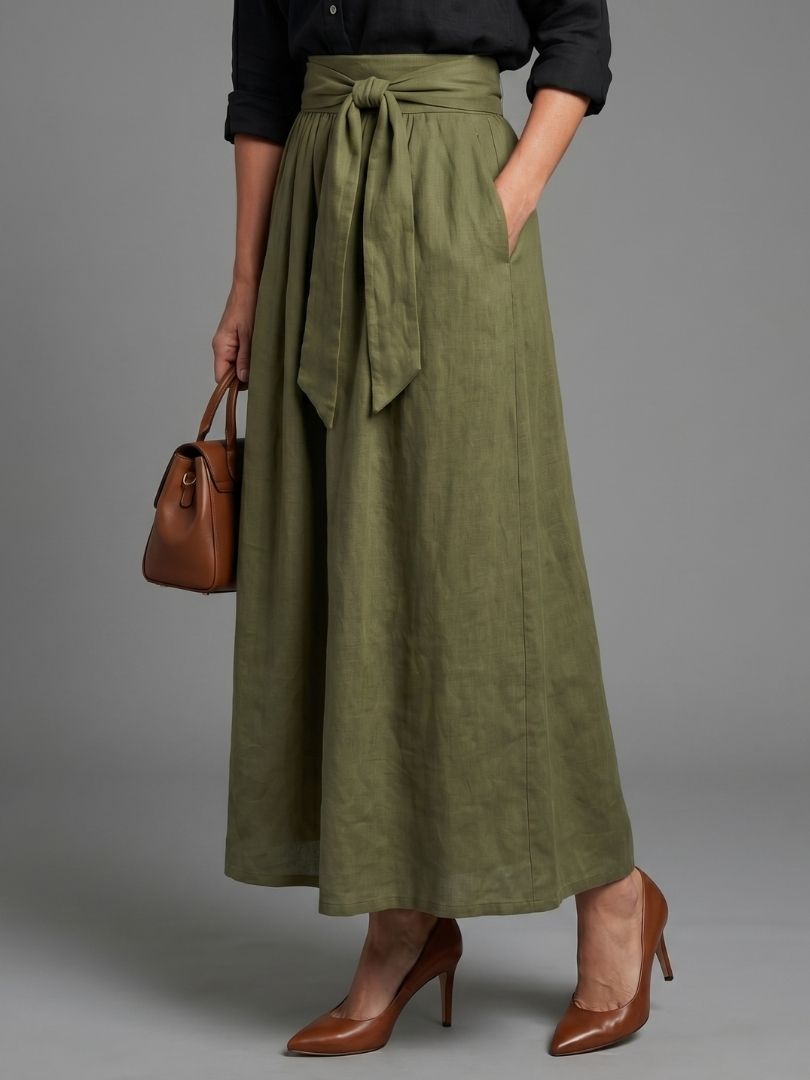 Vera - Twee-delige set Zwarte Blouse Olijfgroene Midi Rok