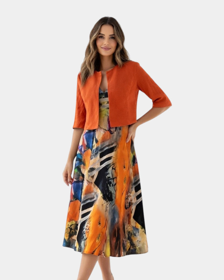 Stacy - Vloeiende midi-jurk met bijpassende blazer