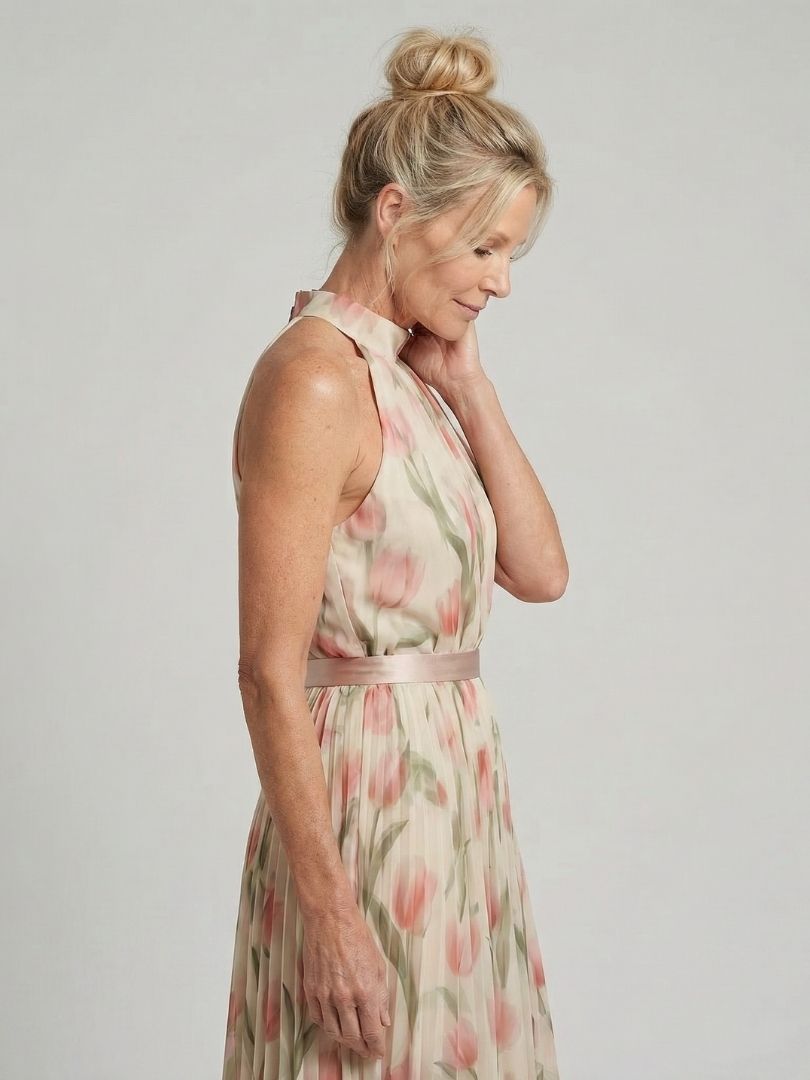 Aurelle - Halterjurk met Bloemen in Midi-lengte