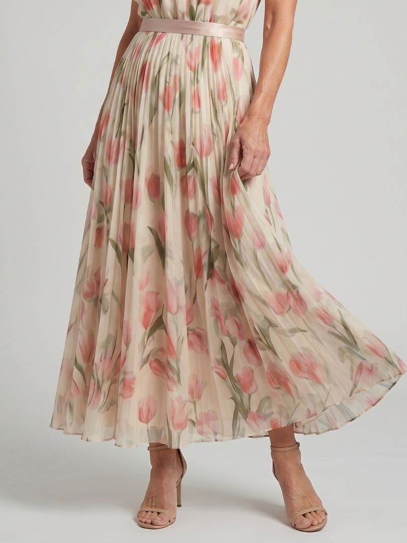 Aurelle - Halterjurk met Bloemen in Midi-lengte