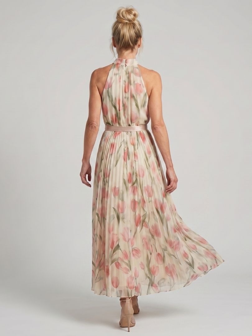 Aurelle - Halterjurk met Bloemen in Midi-lengte