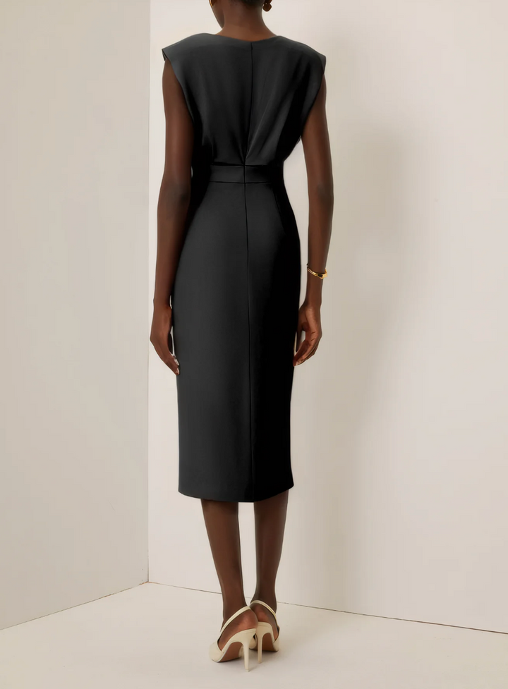 VIVIENNE - MIDI JURK AANPASSEND MET GOUDE KNOPEN