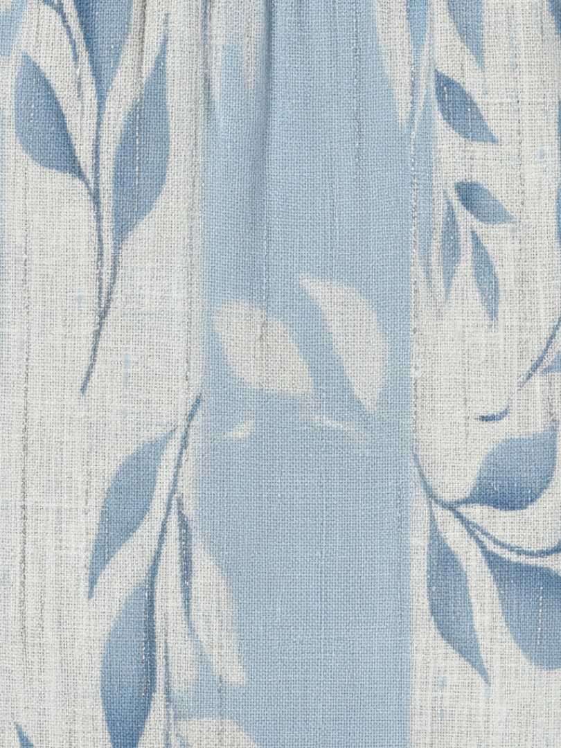 Solene - Mouwloze Midi-jurk met Blauwe Bladerenpatroon