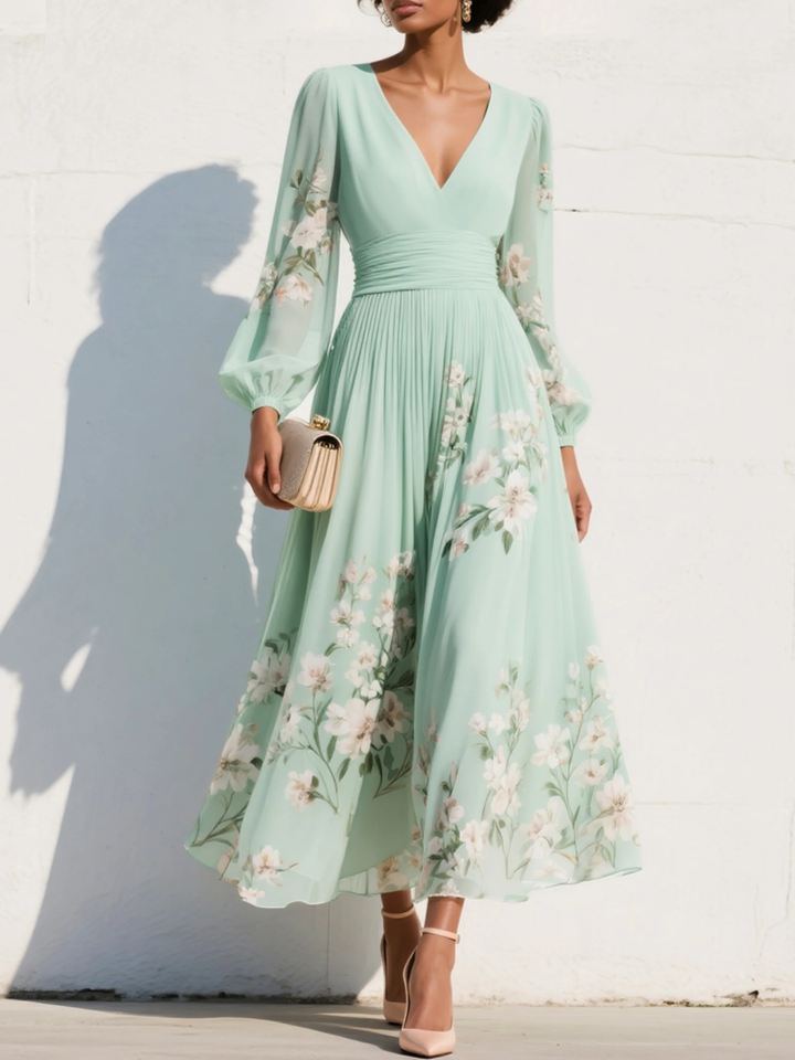 Olivia - Bloemige Elegante Midi Jurk
