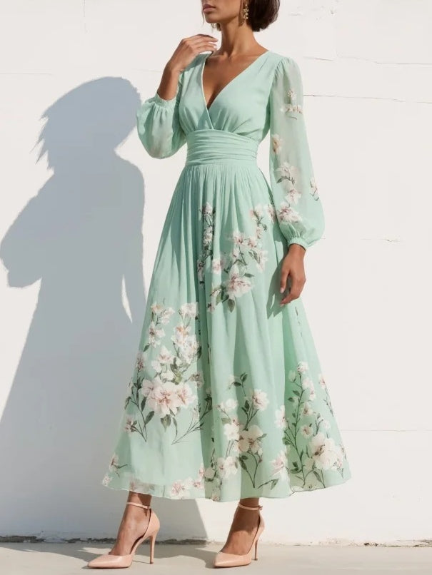 Olivia - Bloemige Elegante Midi Jurk