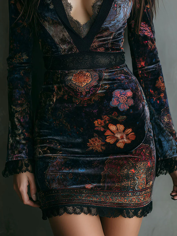 GEMMA - MINI JURK IN VELVET MET DIEPE DECOLLETE